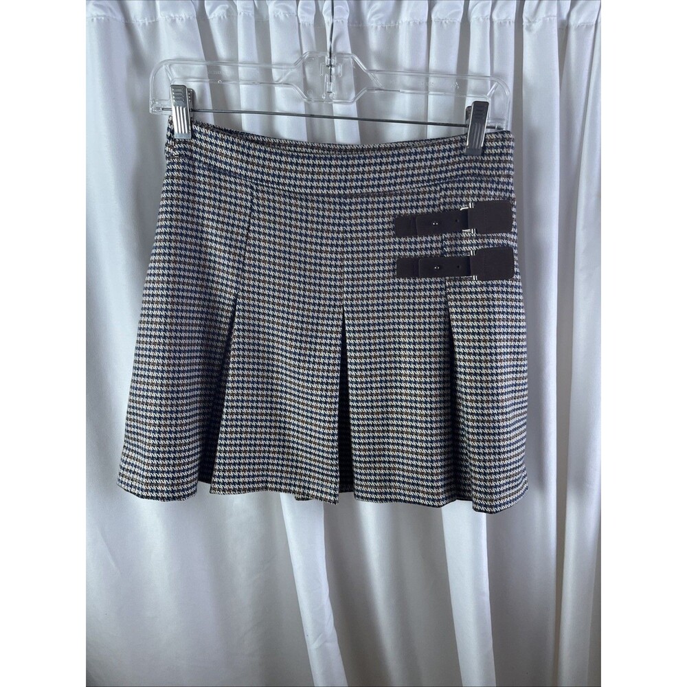 Ashhan Malbora Women’s Brown Pleated Houndstooth Mini Skirt Size 4 Preppy